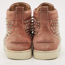 Christian Louboutin Pink Suede Louis Spikes High Top Sneakers Size 44.5
