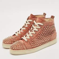 Christian Louboutin Pink Suede Louis Spikes High Top Sneakers Size 44.5