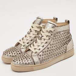 Christian Louboutin White Leather Louis Spikes High Top Sneakers Size 43.5