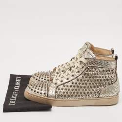 Christian Louboutin White Leather Louis Spikes High Top Sneakers Size 43.5