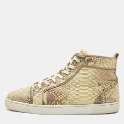 Christian Louboutin Beige Python Leather Rantus Orlato High Top Sneakers Size 44.5
