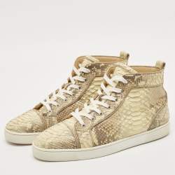 Christian Louboutin Beige Python Leather Rantus Orlato High Top Sneakers Size 44.5