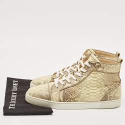 Christian Louboutin Beige Python Leather Rantus Orlato High Top Sneakers Size 44.5