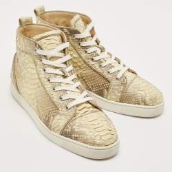 Christian Louboutin Beige Python Leather Rantus Orlato High Top Sneakers Size 44.5