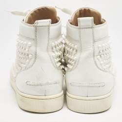 Christian Louboutin White Leather Louis Spike High Top Sneakers Size 44.5 