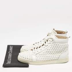 Christian Louboutin White Leather Louis Spike High Top Sneakers Size 44.5 