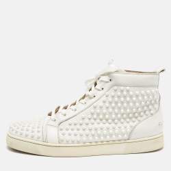 Christian Louboutin White Leather Louis Spike High Top Sneakers Size 44.5 