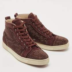 Christian Louboutin Purple Suede Strass Louis High Top Sneakers Size 44.5