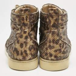 Christian Louboutin Brown Python Embossed Leather Louis High Top Sneakers Size 43.5