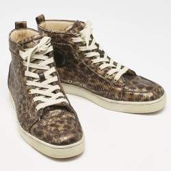 Christian Louboutin Brown Python Embossed Leather Louis High Top Sneakers Size 43.5