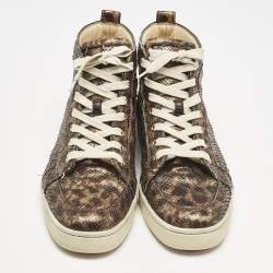 Christian Louboutin Brown Python Embossed Leather Louis High Top Sneakers Size 43.5