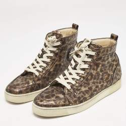 Christian Louboutin Brown Python Embossed Leather Louis High Top Sneakers Size 43.5