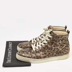 Christian Louboutin Brown Python Embossed Leather Louis High Top Sneakers Size 43.5