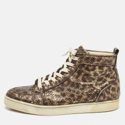 Christian Louboutin Brown Python Embossed Leather Louis High Top Sneakers Size 43.5