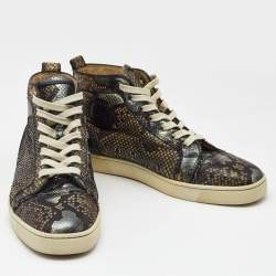 Christian Louboutin Beige Python Leather Rantus Orlato High Top Sneakers Size 44