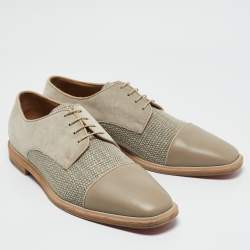 Christian Louboutin Grey/Beige Suede and Leather Oxfords Size 44.5