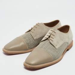 Christian Louboutin Grey/Beige Suede and Leather Oxfords Size 44.5