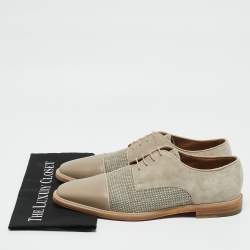 Christian Louboutin Grey/Beige Suede and Leather Oxfords Size 44.5