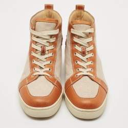 Christian Louboutin Two Tone Canvas And Leather Louis Orlato  High Top Sneakers Size 45
