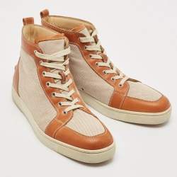 Christian Louboutin Two Tone Canvas And Leather Louis Orlato  High Top Sneakers Size 45
