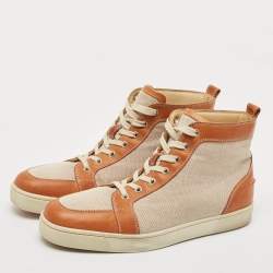 Christian Louboutin Two Tone Canvas And Leather Louis Orlato  High Top Sneakers Size 45
