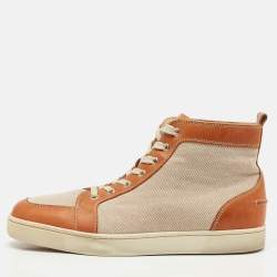 Christian Louboutin Two Tone Canvas And Leather Louis Orlato  High Top Sneakers Size 45