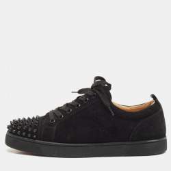 Christian Louboutin Black Suede Louis Junior Spikes Sneakers Size 42