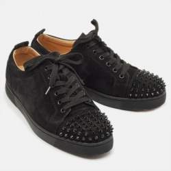 Christian Louboutin Black Suede Louis Junior Spikes Sneakers Size 42