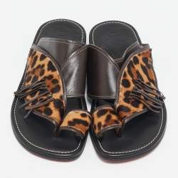 Christian Louboutin Brown Calf Hair and Leather Thong Flats Size 43.5