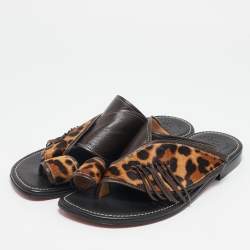 Christian Louboutin Brown Calf Hair and Leather Thong Flats Size 43.5