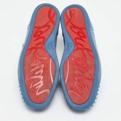 Pre Owned Christian Louboutin Blue Suede Louis Junior Spikes Low Top Sneakers Size 42.5