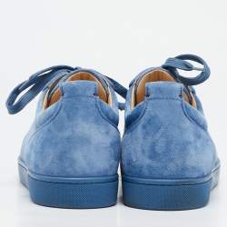 Pre Owned Christian Louboutin Blue Suede Louis Junior Spikes Low Top Sneakers Size 42.5