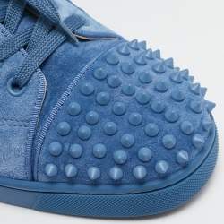 Pre Owned Christian Louboutin Blue Suede Louis Junior Spikes Low Top Sneakers Size 42.5