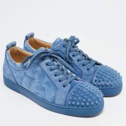 Pre Owned Christian Louboutin Blue Suede Louis Junior Spikes Low Top Sneakers Size 42.5