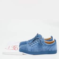 Pre Owned Christian Louboutin Blue Suede Louis Junior Spikes Low Top Sneakers Size 42.5