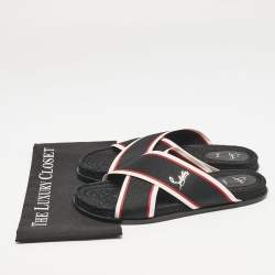 Christian Louboutin Black Canvas Hot Cross Flat Slides Size 43