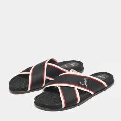Christian Louboutin Black Canvas Hot Cross Flat Slides Size 43