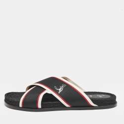 Christian Louboutin Black Canvas Hot Cross Flat Slides Size 43