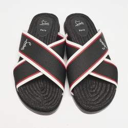 Christian Louboutin Black Canvas Hot Cross Flat Slides Size 43