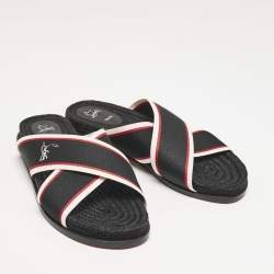 Christian Louboutin Black Canvas Hot Cross Flat Slides Size 43