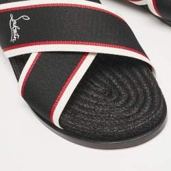 Christian Louboutin Black Canvas Hot Cross Flat Slides Size 43