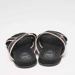 Christian Louboutin Black Canvas Hot Cross Flat Slides Size 43