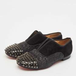 Christian Louboutin Black Strass and Suede Alpha Spike Oxfords Size 36