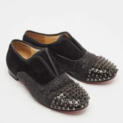 Christian Louboutin Black Strass and Suede Alpha Spike Oxfords Size 36