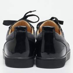 Christian Louboutin Black/Grey Leather and Fabric Louis Junior Spikes Sneakers Size 41