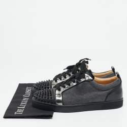Christian Louboutin Black/Grey Leather and Fabric Louis Junior Spikes Sneakers Size 41