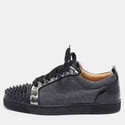 Christian Louboutin Black/Grey Leather and Fabric Louis Junior Spikes Sneakers Size 41
