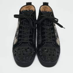 Pre Owned Christian Louboutin Black Suede Lou Pik Pik 2 Strass Orlato Sneakers Size 45.5