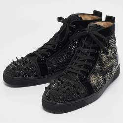Pre Owned Christian Louboutin Black Suede Lou Pik Pik 2 Strass Orlato Sneakers Size 45.5