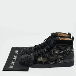 Pre Owned Christian Louboutin Black Suede Lou Pik Pik 2 Strass Orlato Sneakers Size 45.5